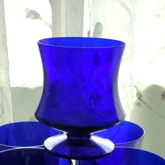 Seneca Glass co. "Fashionables" Cobalt Blue Optic Elegant Footed Water Glasses 8 - Picture 3 of 6